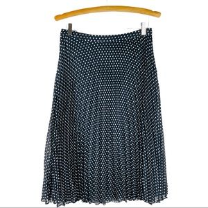 Loft black white polka dot pleated chiffon preppy midi skirt